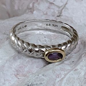 Sterling Silver/14kt Gold Accent W/ Bezeled Amethyst Stone 6.5